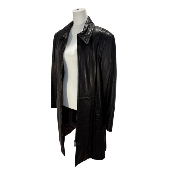 Danier Canada Black Genuine Leather Long Trench Coat, Jacket, Double zip - Picture 1 of 7